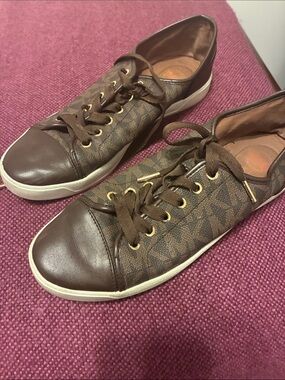 Michael Kors Brown Logo Low-Top Sneakers with Gold Accents